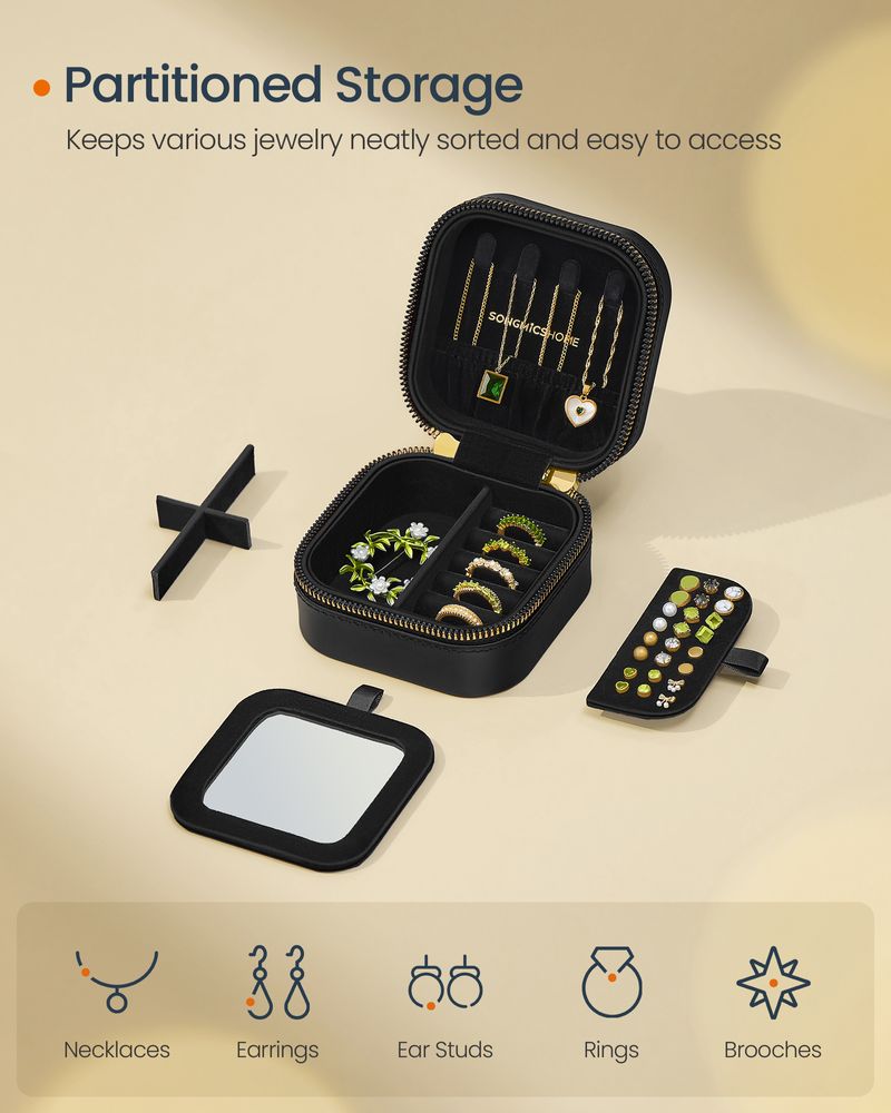Travel Jewelry Case - Portable Organizer With Mirror