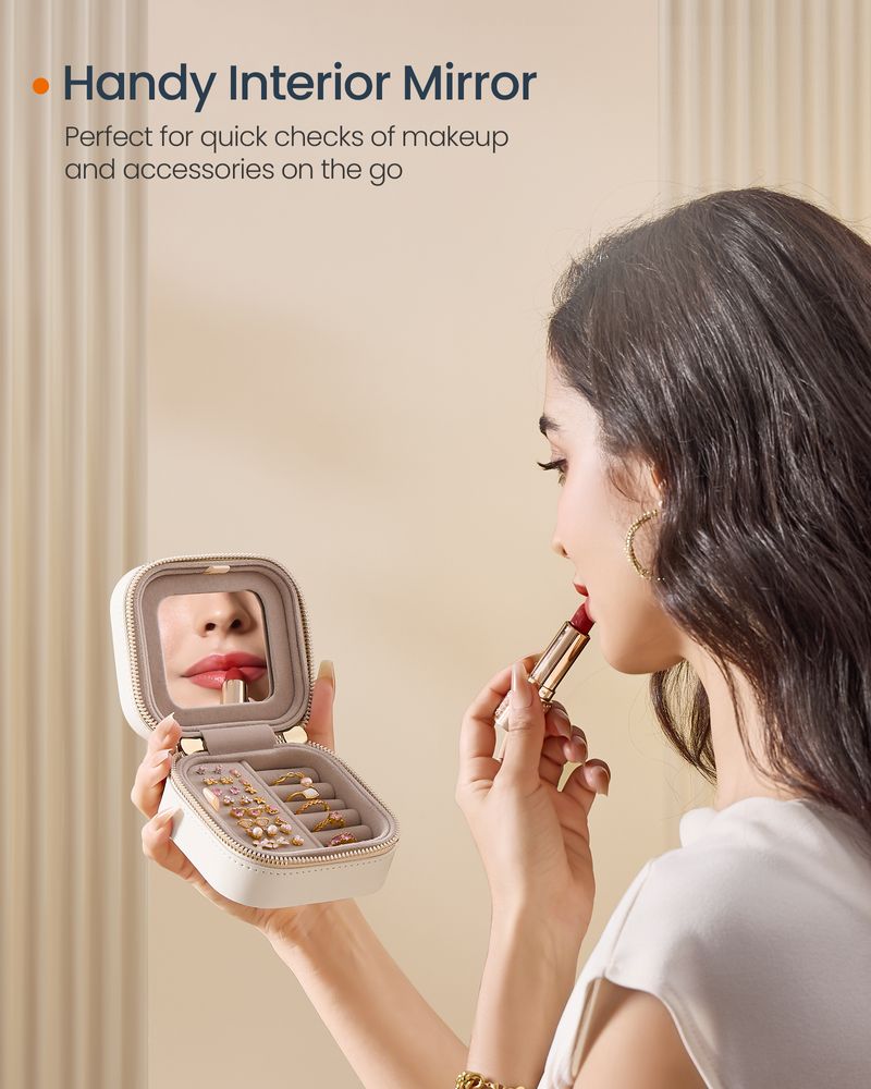 Travel Jewelry Case - Portable Organizer With Mirror