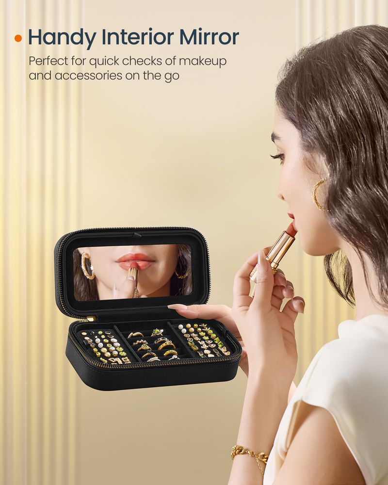 Travel Jewelry Case - Portable Organizer With Mirror
