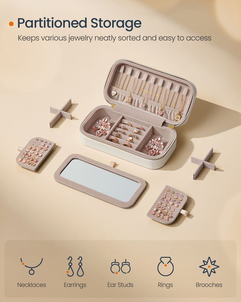 Travel Jewelry Case - Portable Organizer With Mirror