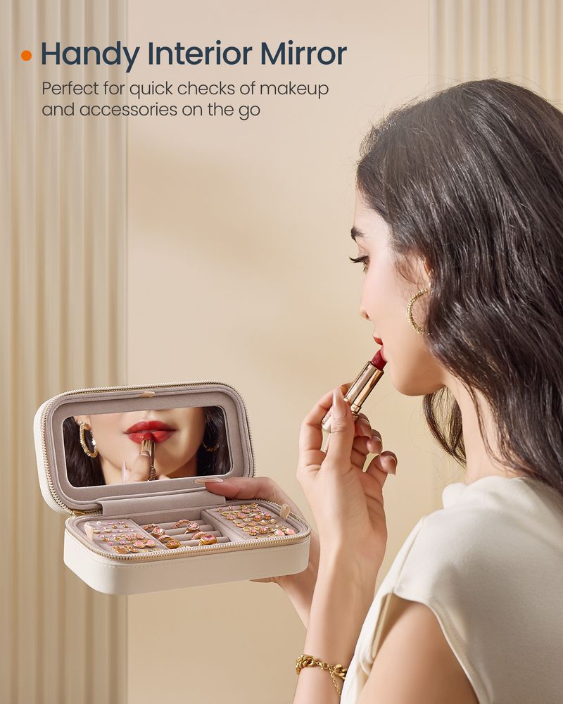 Travel Jewelry Case - Portable Organizer With Mirror