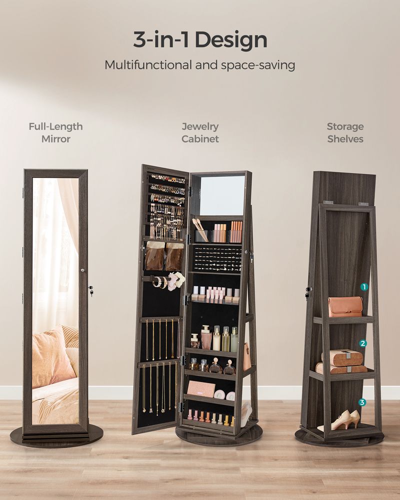 Jewelry Organizer Cabinet - Lockable - Full Length Mirror