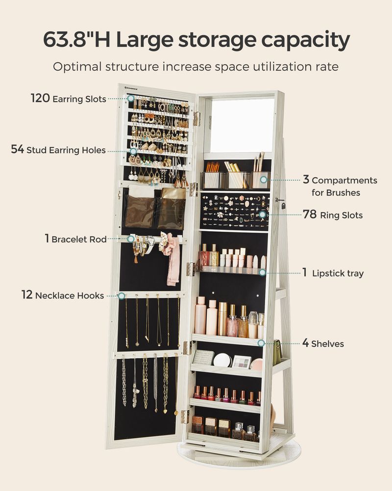 Jewelry Organizer Cabinet - Lockable - Full Length Mirror