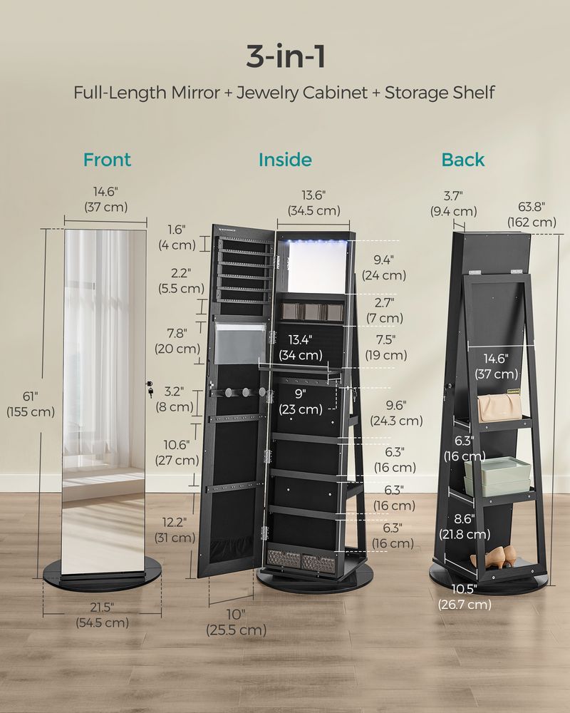 Jewelry Organizer Cabinet - Lockable - Mirror - 6 LED Lights