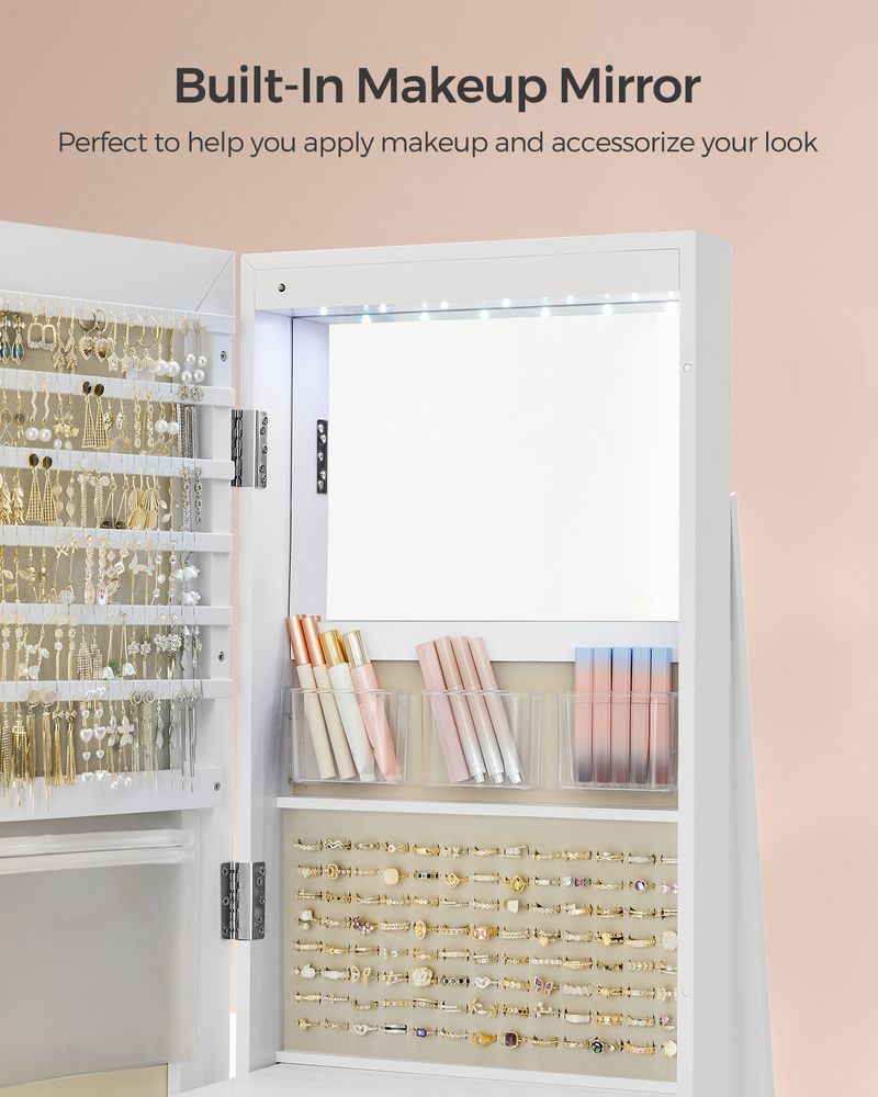 Jewelry Organizer Cabinet - Lockable - Mirror - 6 LED Lights