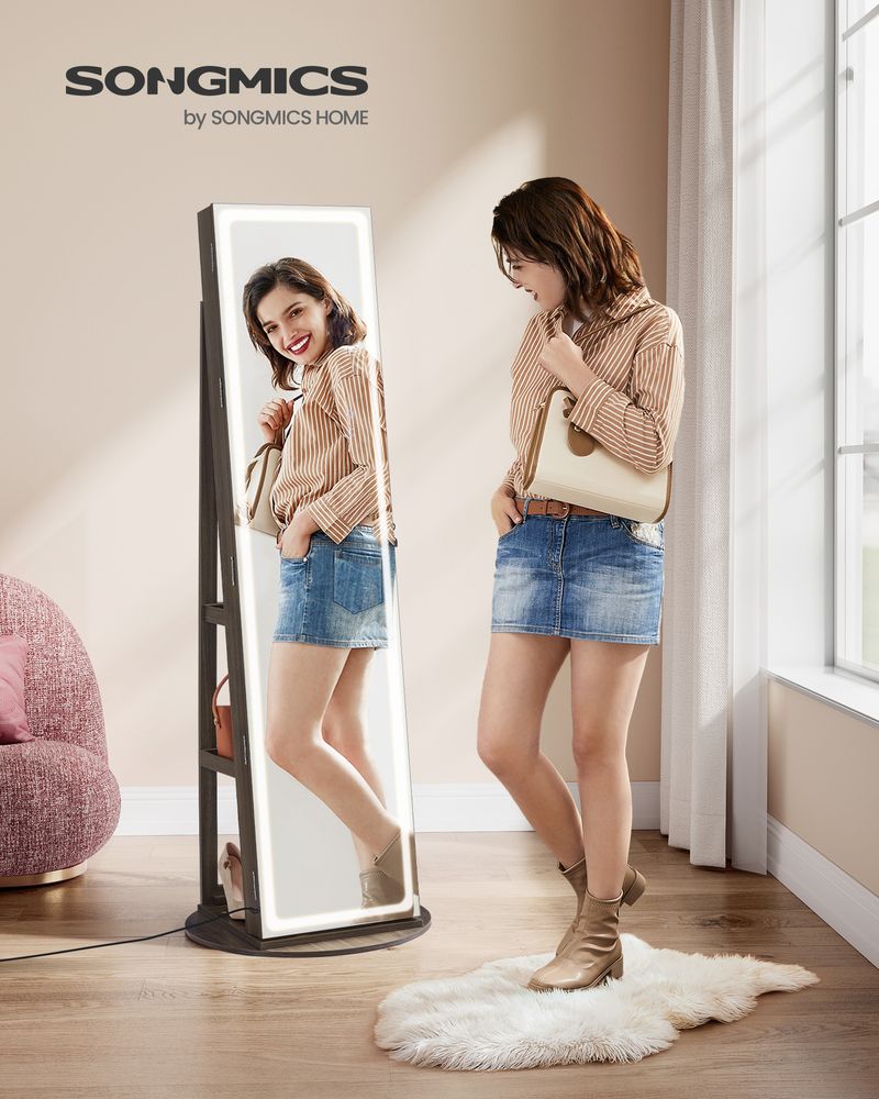 Jewelry Cabinet Standing - Full Length Mirror - Adjustable LED Lights