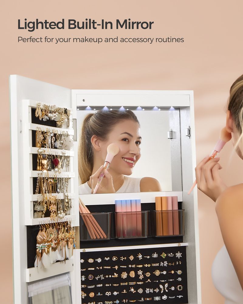 Jewelry Cabinet Standing - Full Length Mirror - Adjustable LED Lights