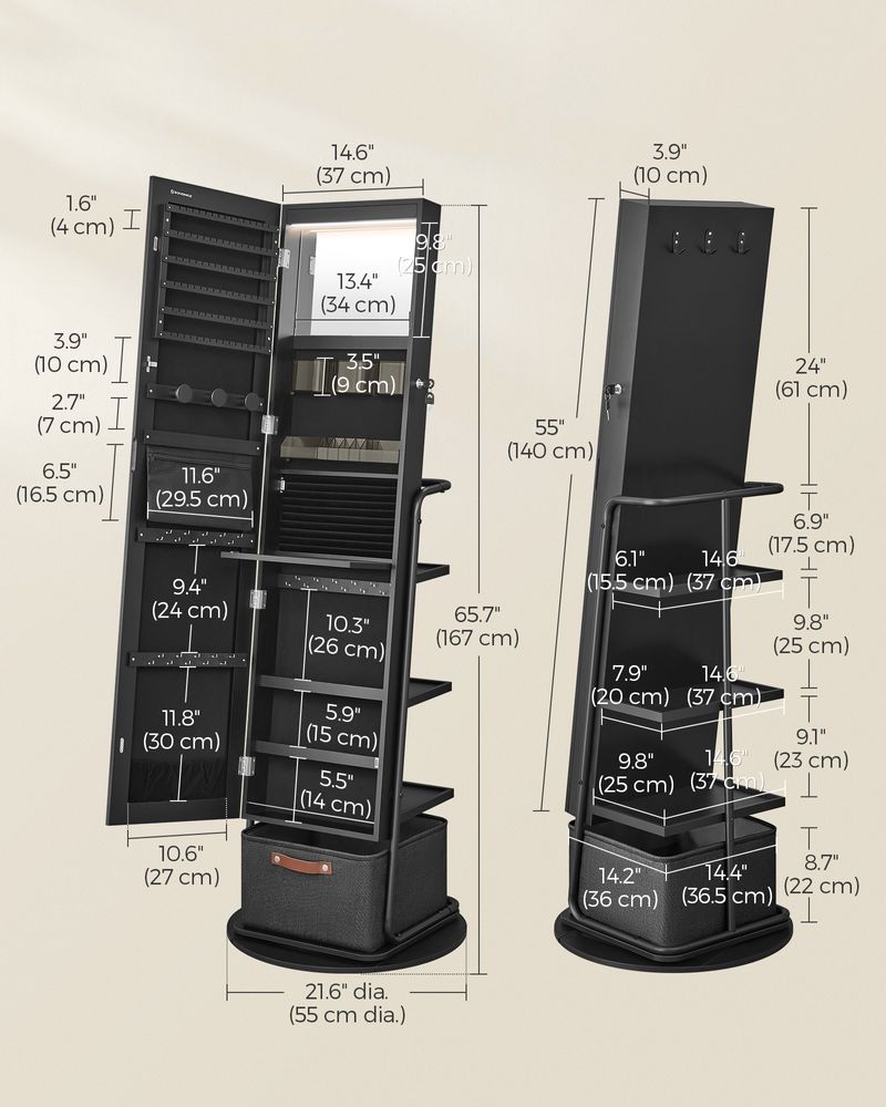 Jewelry Cabinet - 360 Degree Swivel - Mirrored With Lights