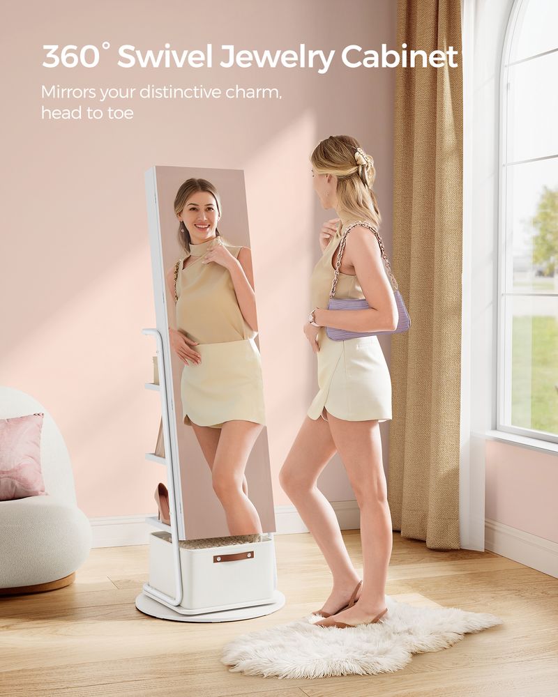 Jewelry Cabinet - 360 Degree Swivel - Mirrored With Lights