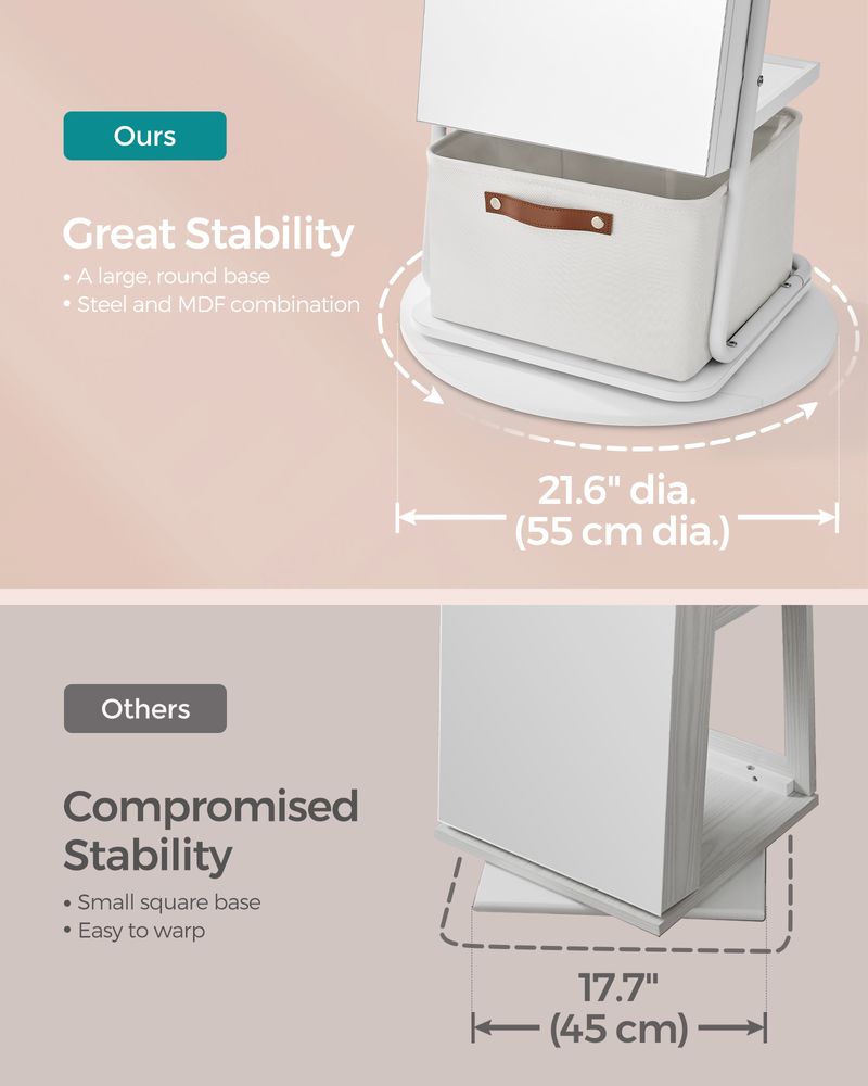 Jewelry Cabinet - 360 Degree Swivel - Mirrored With Lights