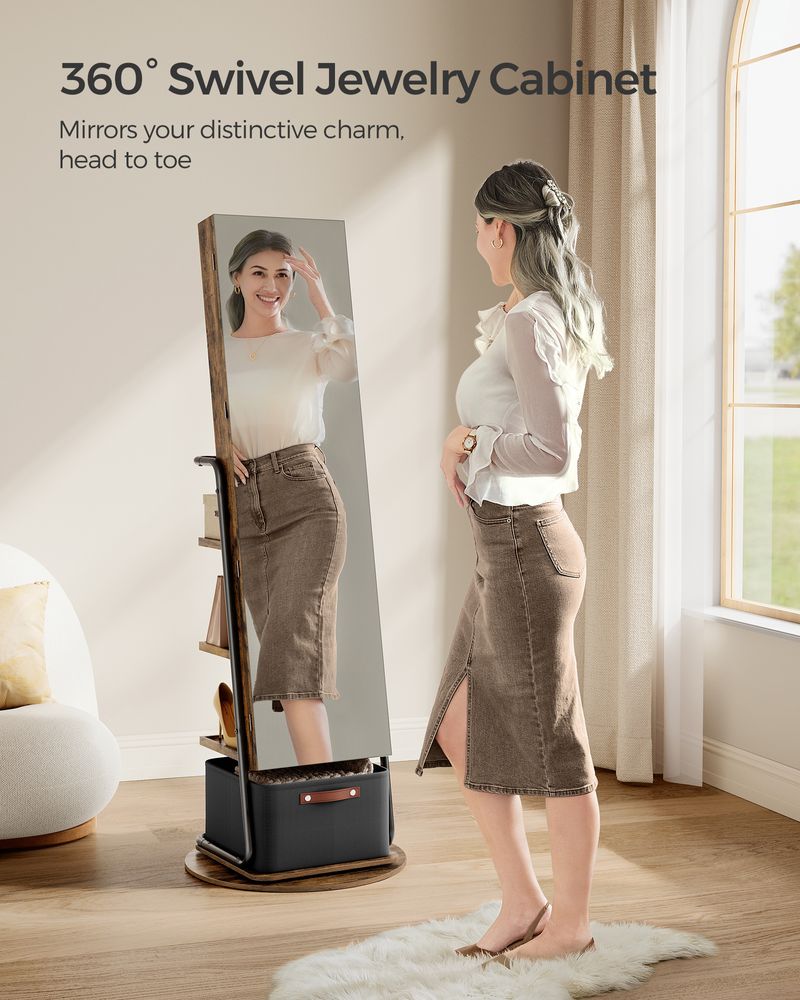 Jewelry Cabinet - 360 Degree Swivel - Mirrored With Lights