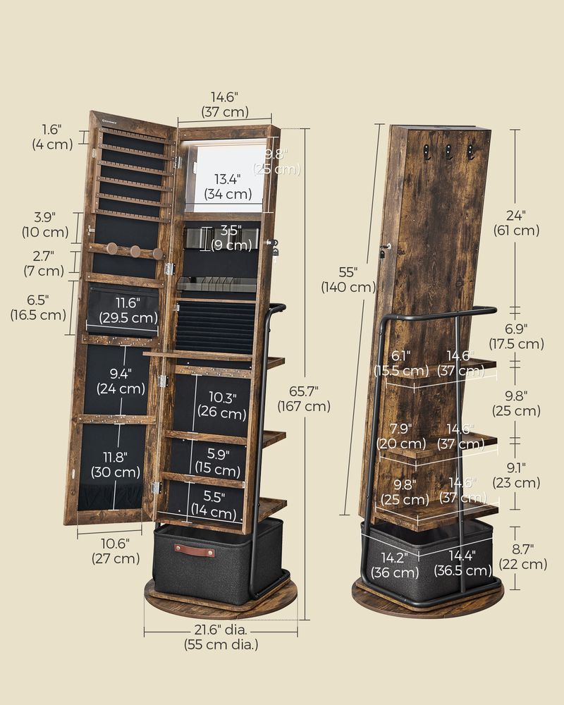 Jewelry Cabinet - 360 Degree Swivel - Mirrored With Lights