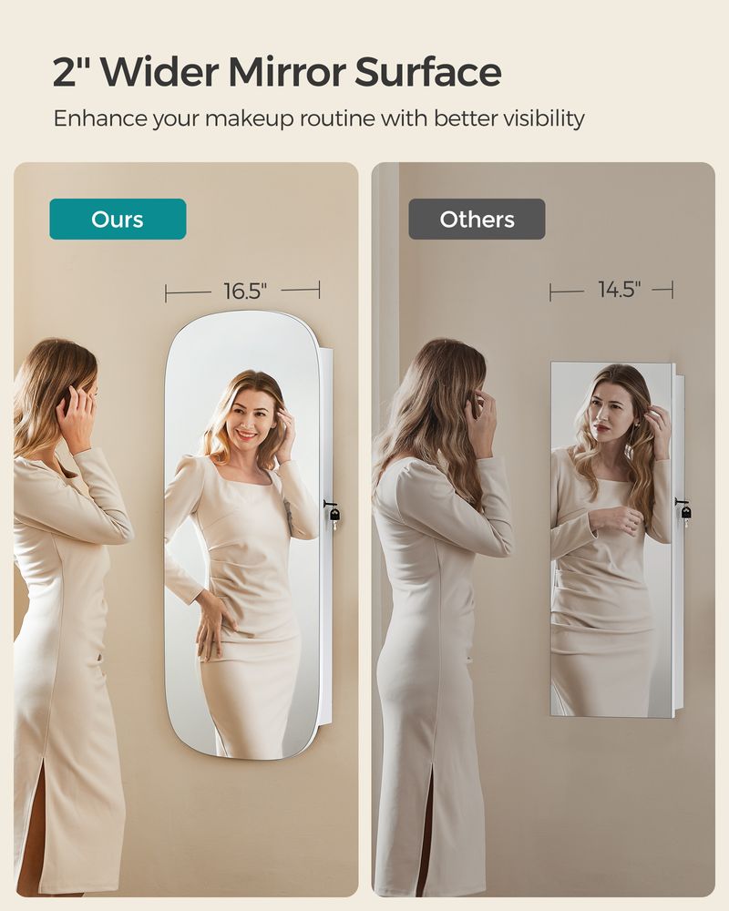 Wall Mounted Jewelry Organizer - Mirror Cabinet - LED Interior Light