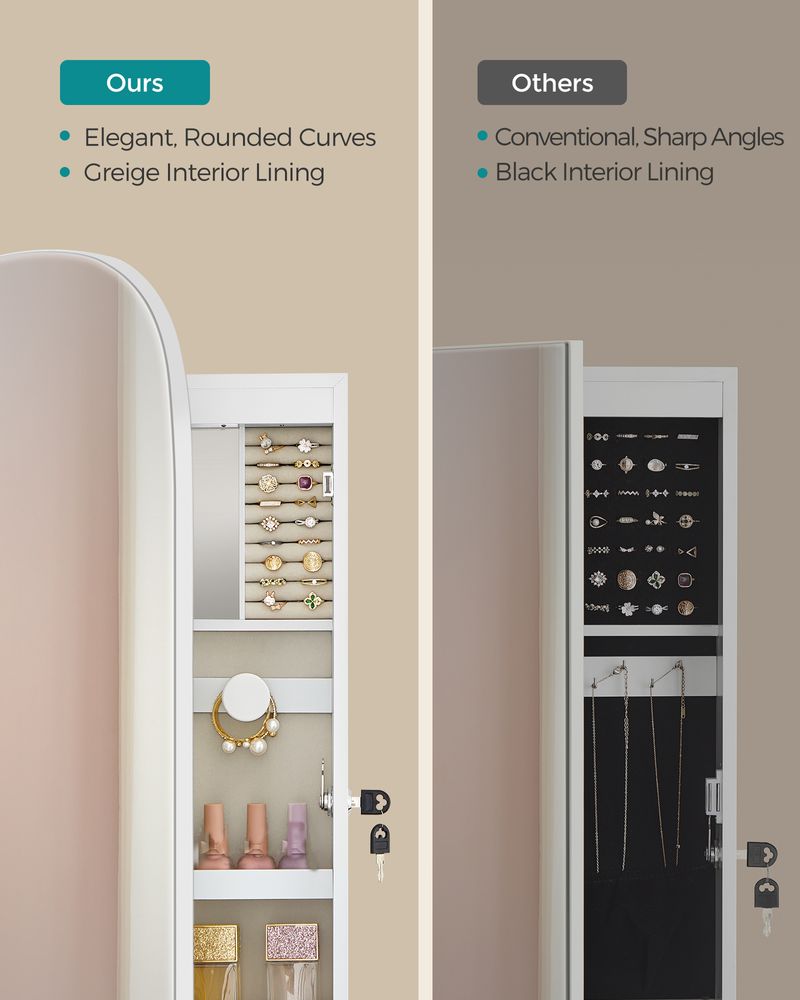Wall Mounted Jewelry Organizer - Mirror Cabinet - LED Interior Light