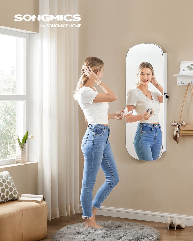 Wall Mounted Jewelry Organizer - Mirror Cabinet - LED Interior Light