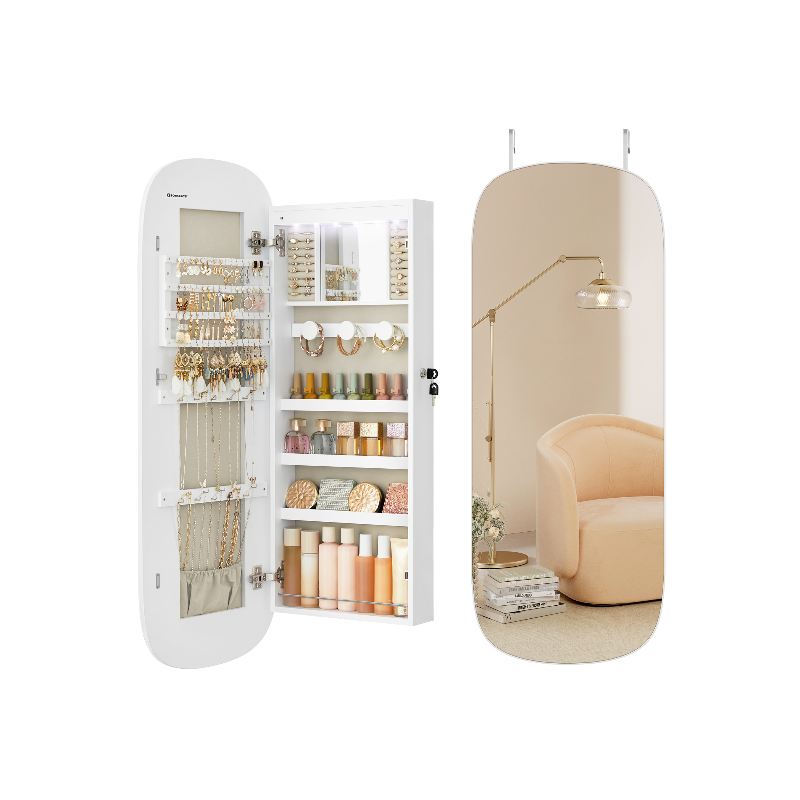 Wall Mounted Jewelry Organizer - Mirror Cabinet - LED Interior Light