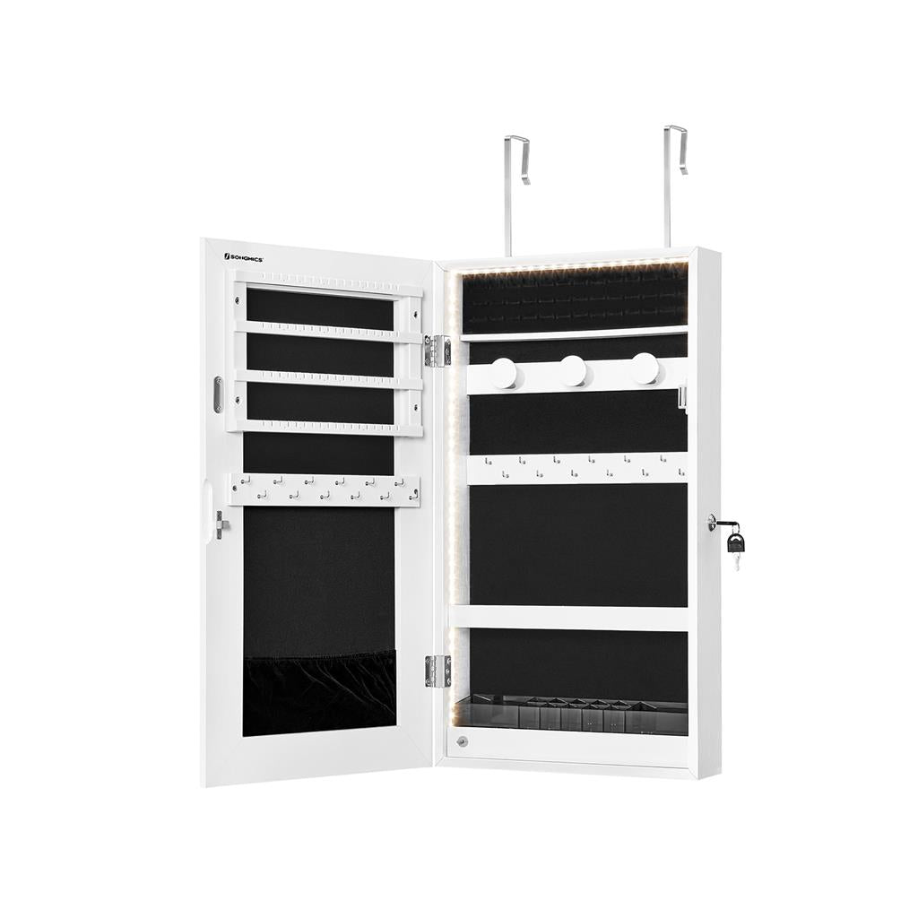 Jewelry Cabinet Armoire - Mirror With LED Lights - Wall Mounted