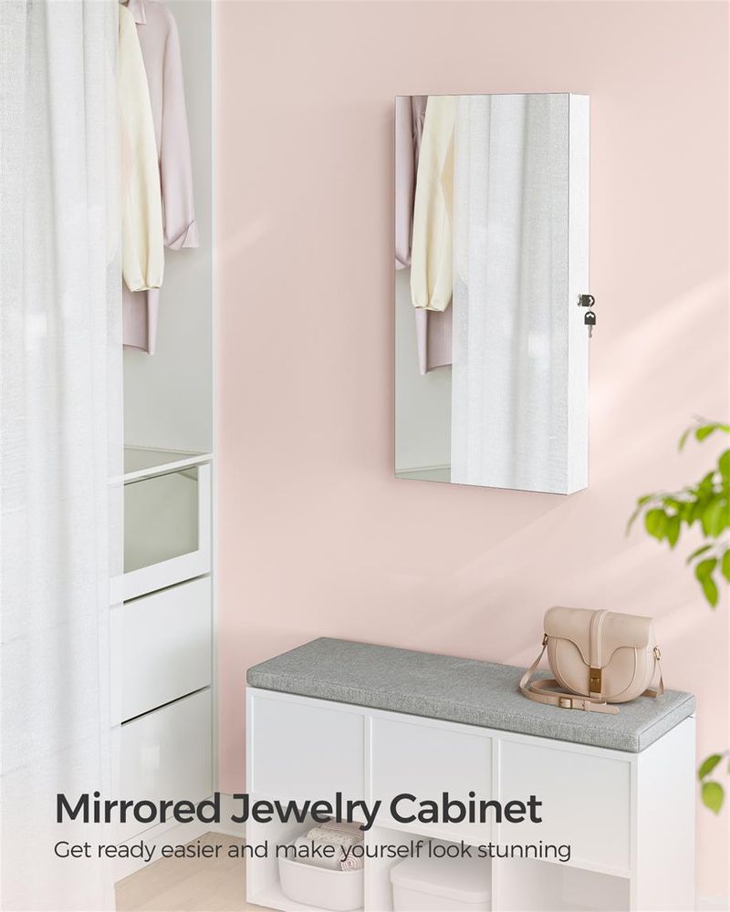 Jewelry Cabinet Armoire - Mirror With LED Lights - Wall Mounted