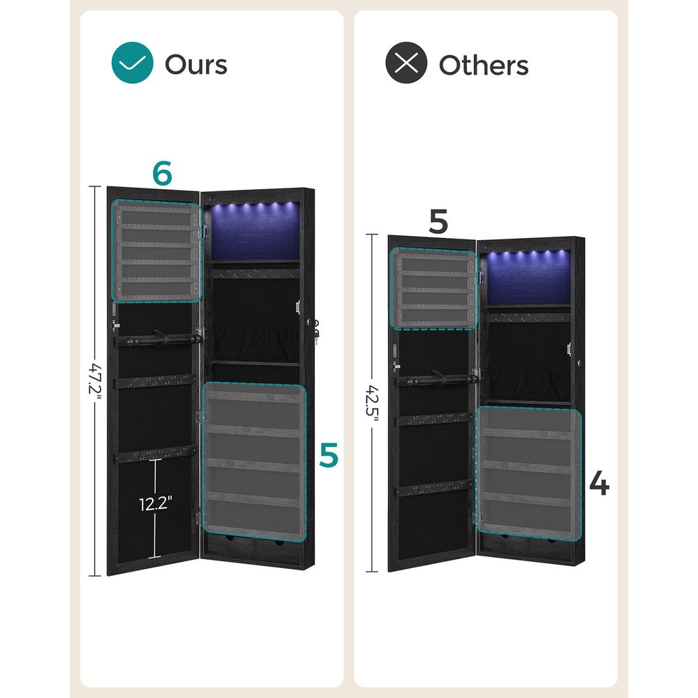 Jewelry Armoire Organizer - Lockable - Wall Or Door Mounted Mirror