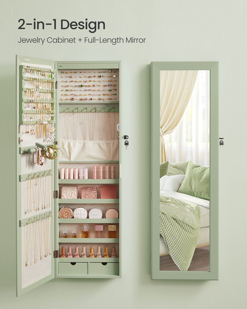 Jewelry Armoire Organizer - Lockable - Wall Or Door Mounted Mirror