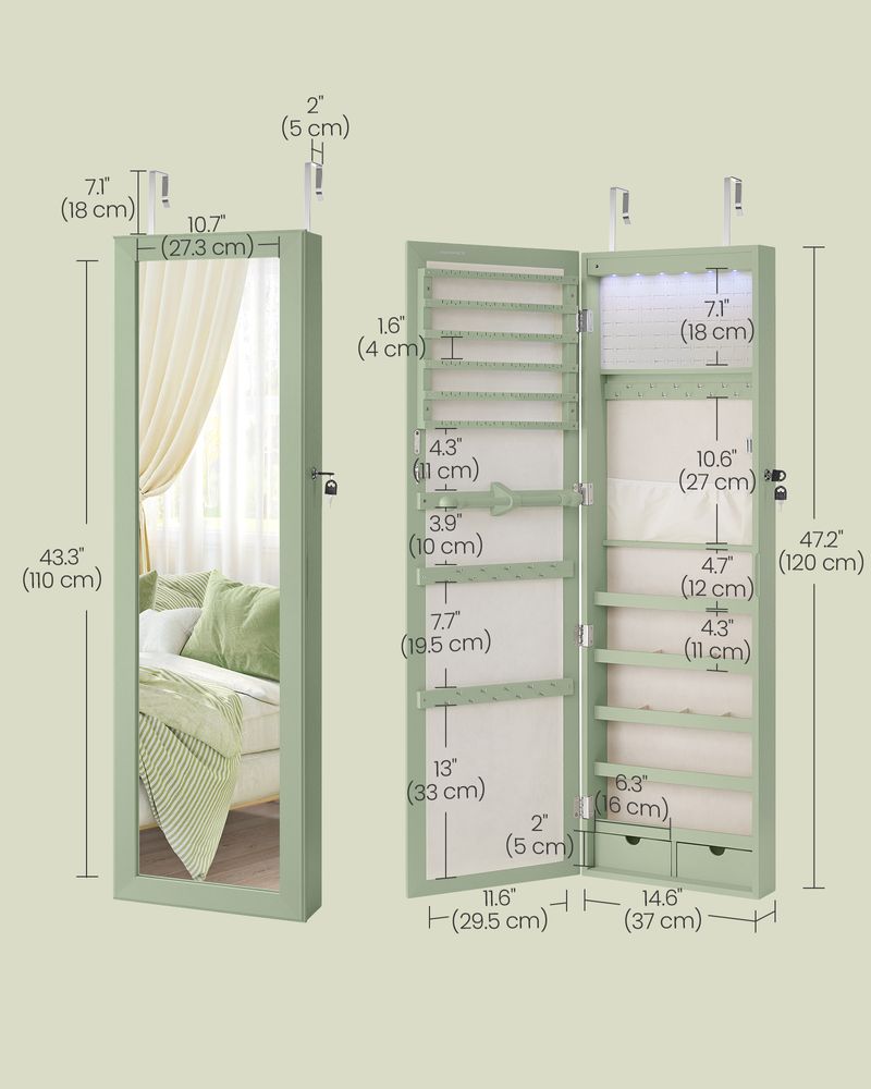 Jewelry Armoire Organizer - Lockable - Wall Or Door Mounted Mirror