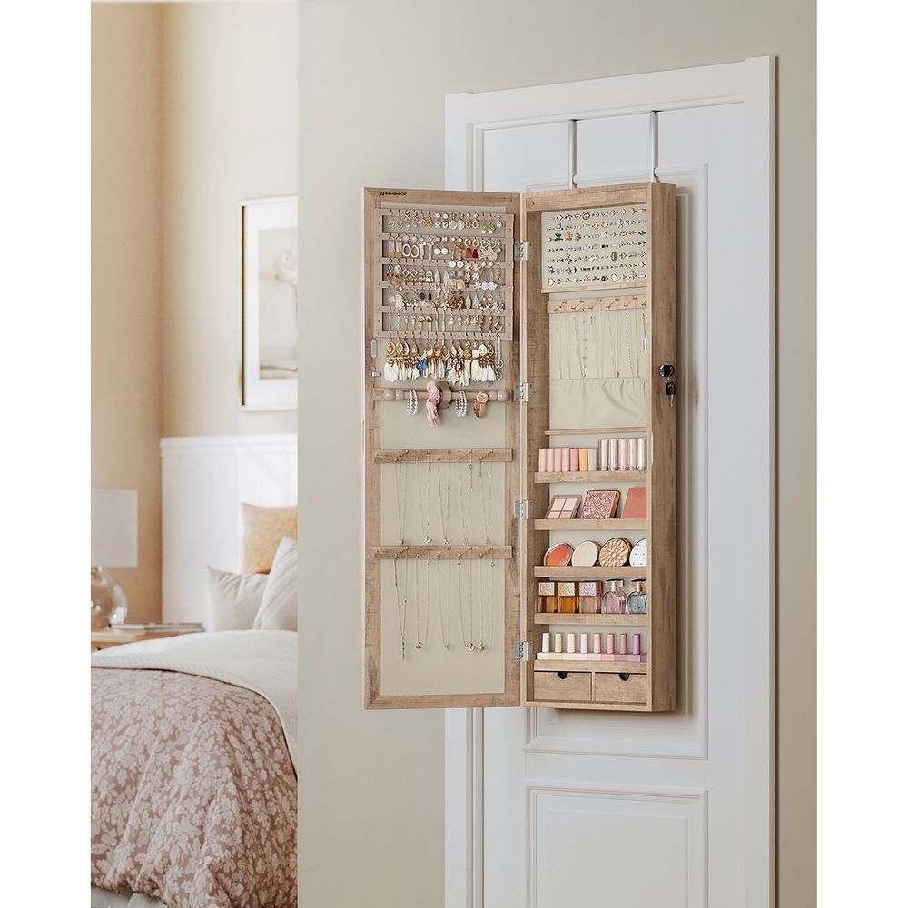 Jewelry Armoire Organizer - Lockable - Wall Or Door Mounted Mirror
