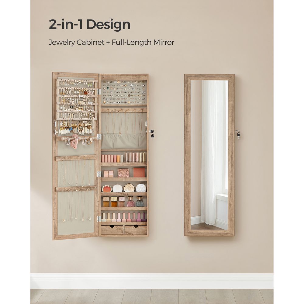 Jewelry Armoire Organizer - Lockable - Wall Or Door Mounted Mirror