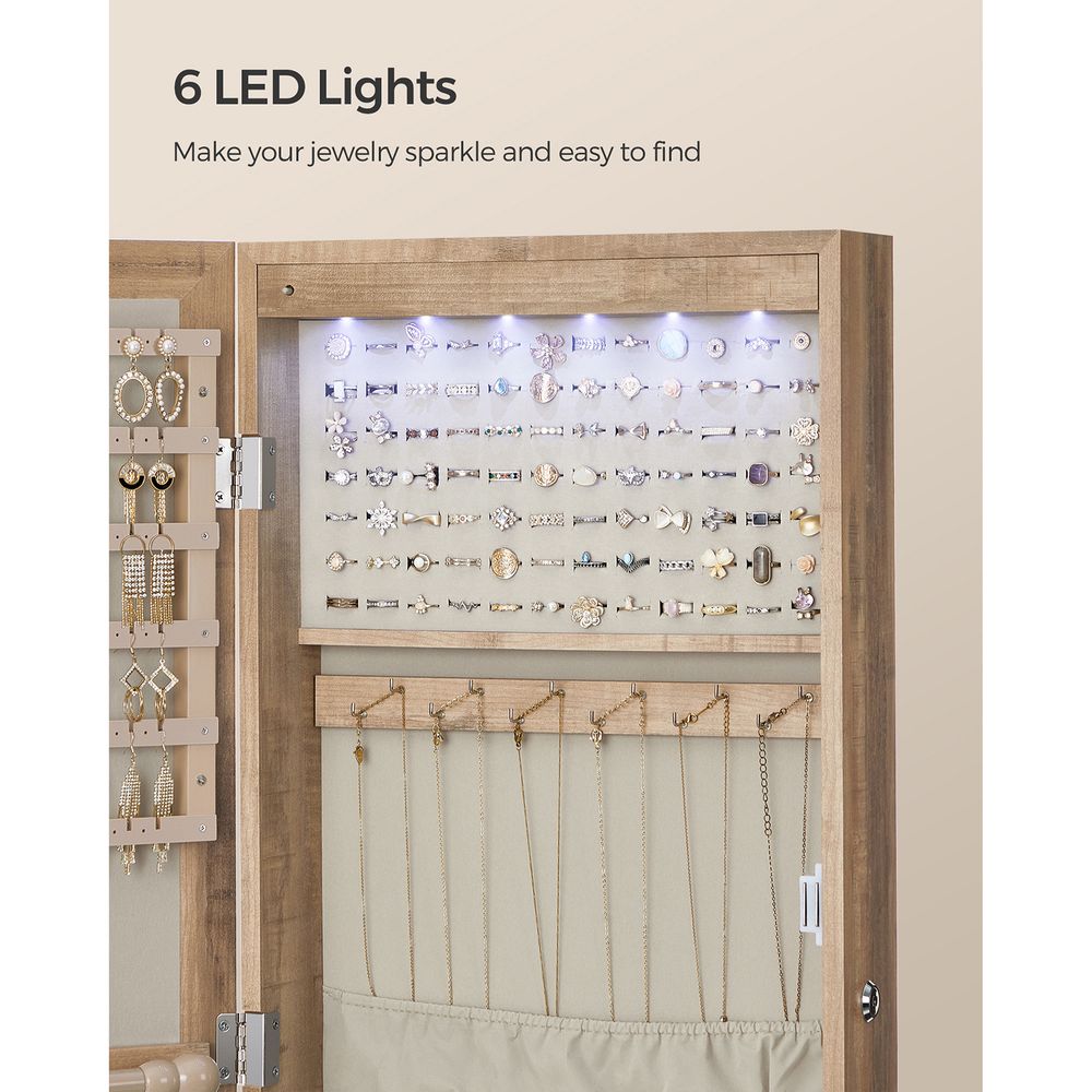 Jewelry Armoire Organizer - Lockable - Wall Or Door Mounted Mirror