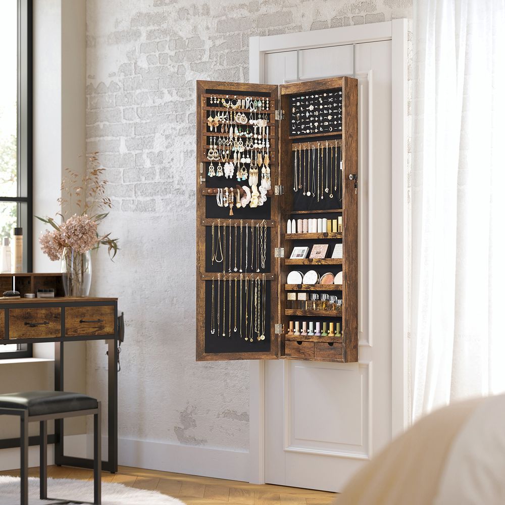 Jewelry Armoire Organizer - Lockable - Wall Or Door Mounted Mirror