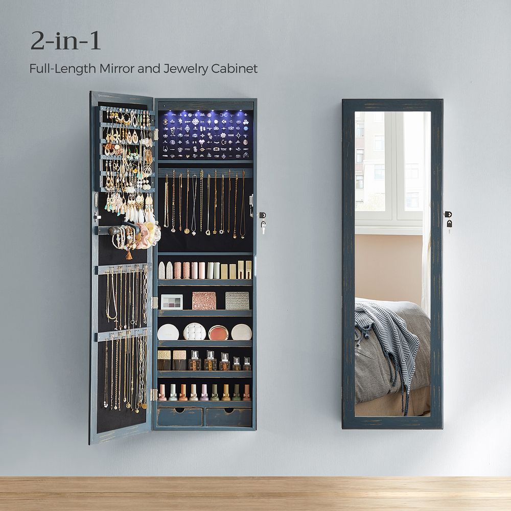 Jewelry Armoire Organizer - Lockable - Wall Or Door Mounted Mirror