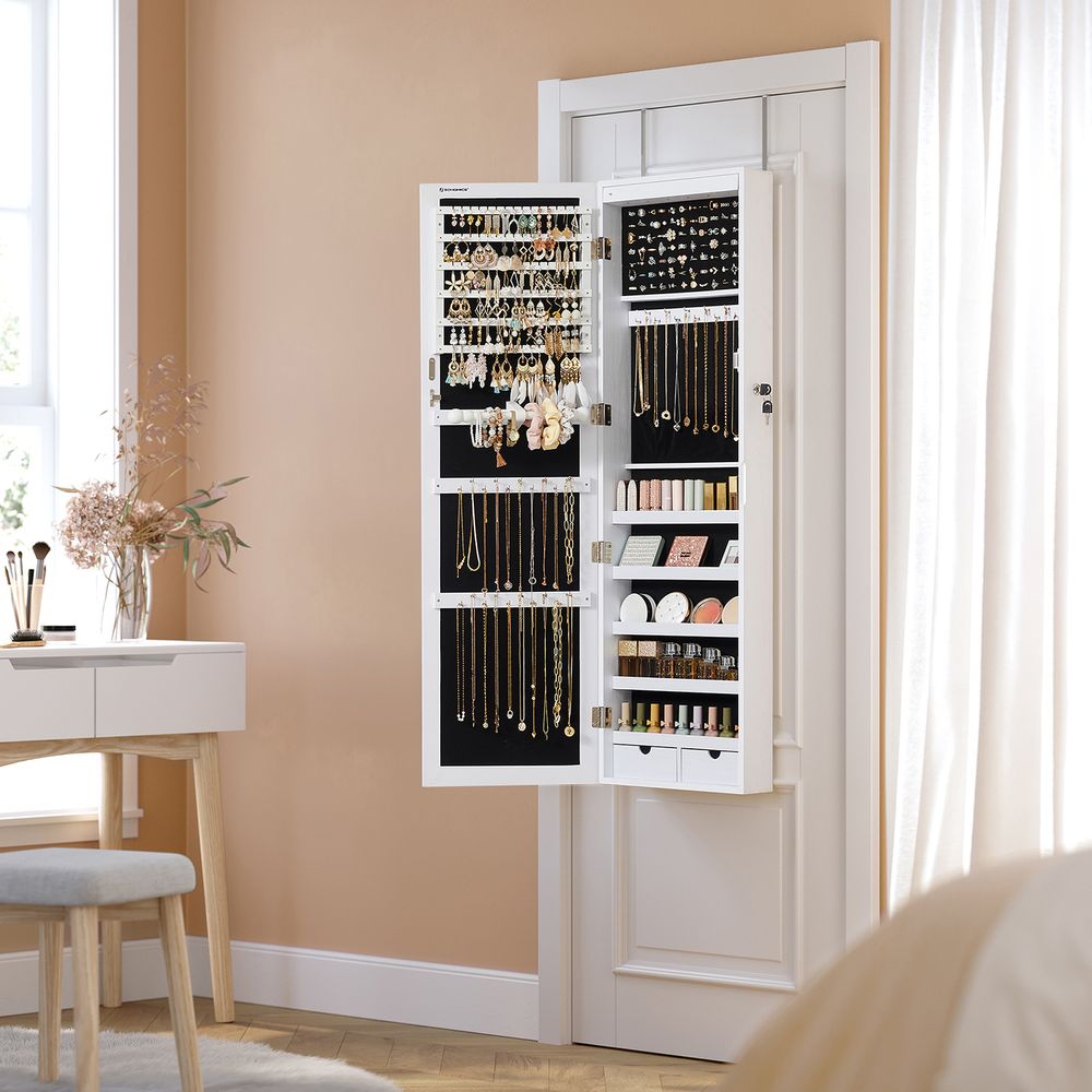 Jewelry Armoire Organizer - Lockable - Wall Or Door Mounted Mirror