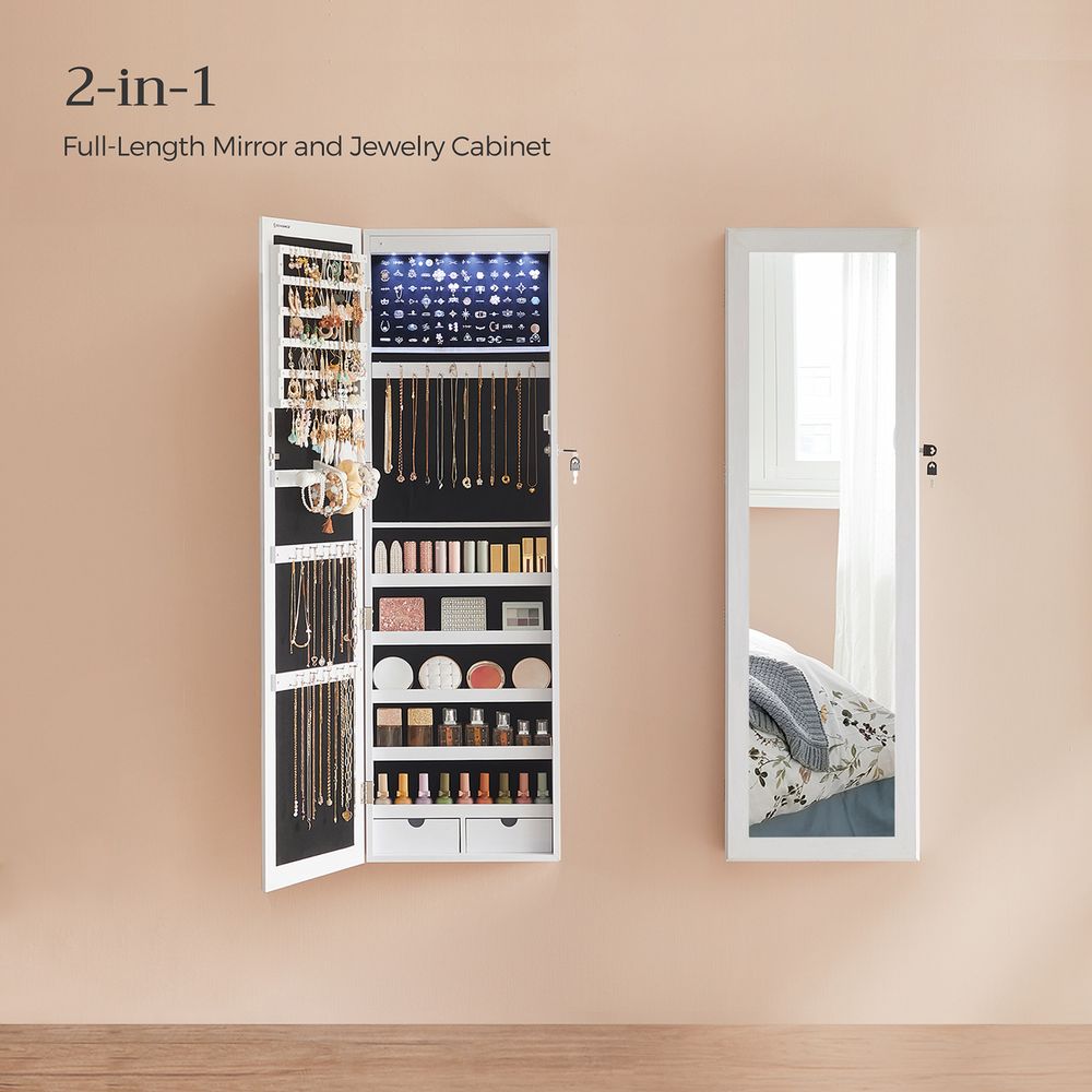Jewelry Armoire Organizer - Lockable - Wall Or Door Mounted Mirror