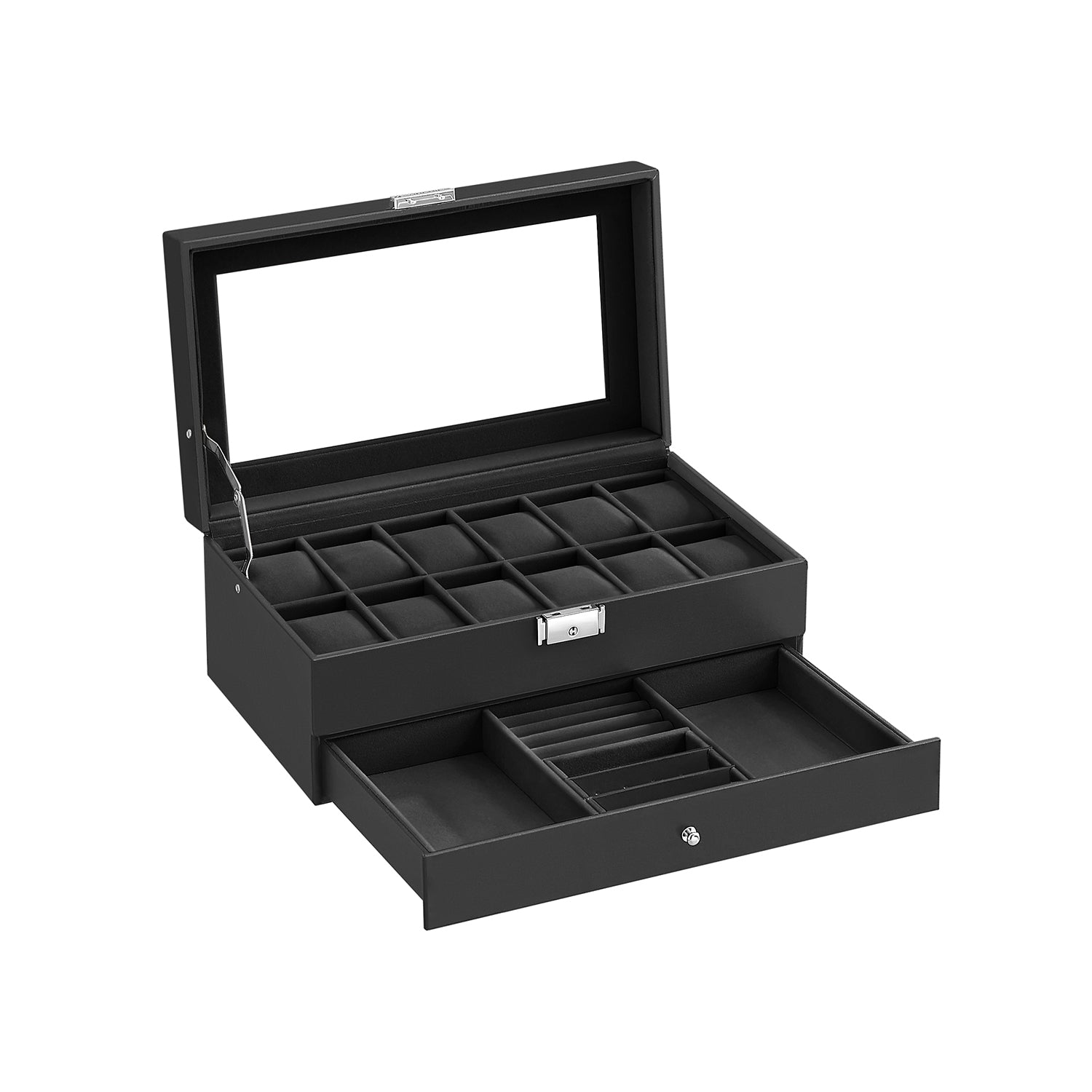 Watch Case Organizer - 6 Slot Lockable - Glass Lid Storage