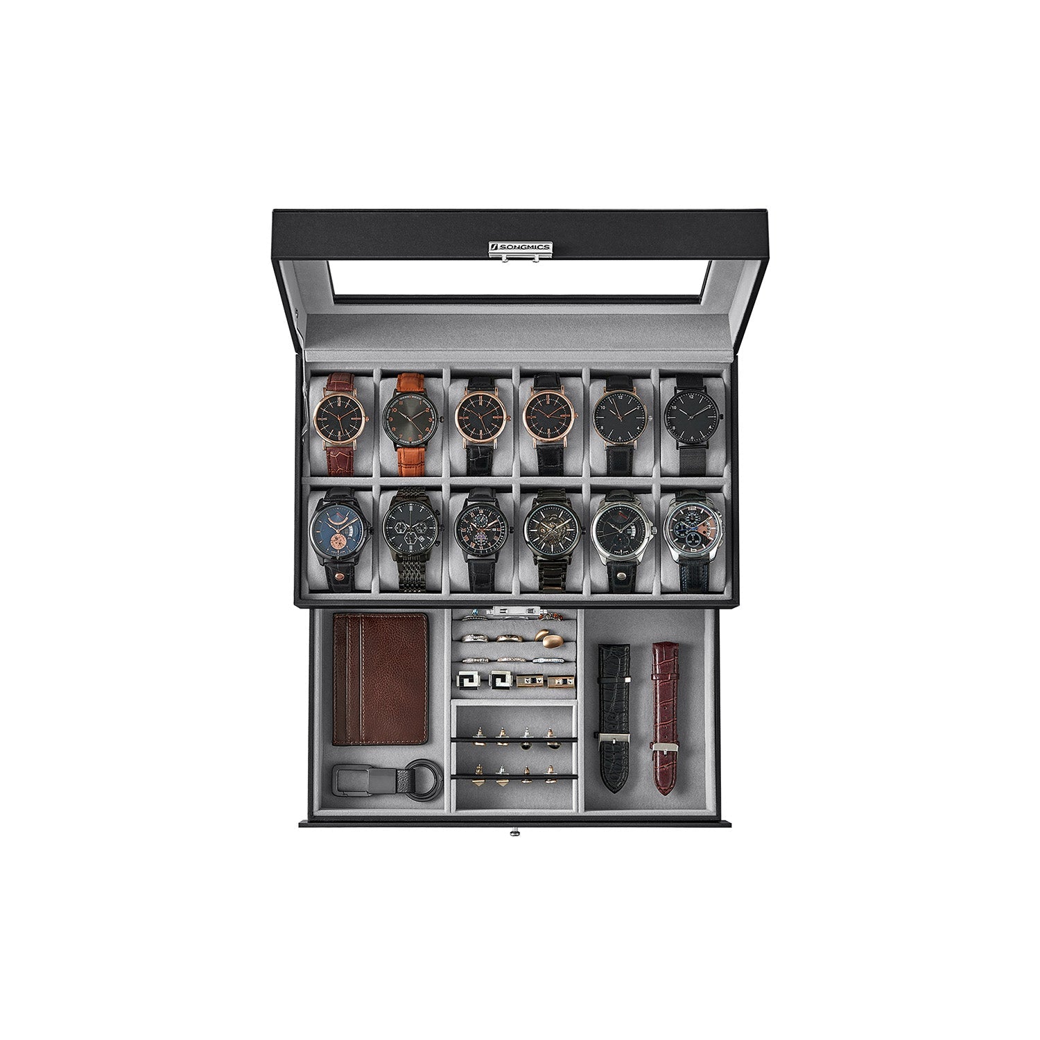 Watch Case Organizer - 6 Slot Lockable - Glass Lid Storage