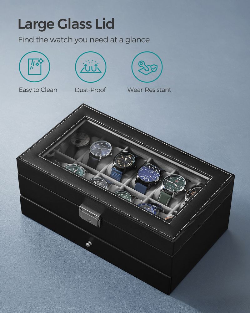 Watch Case Organizer - 6 Slot Lockable - Glass Lid Storage