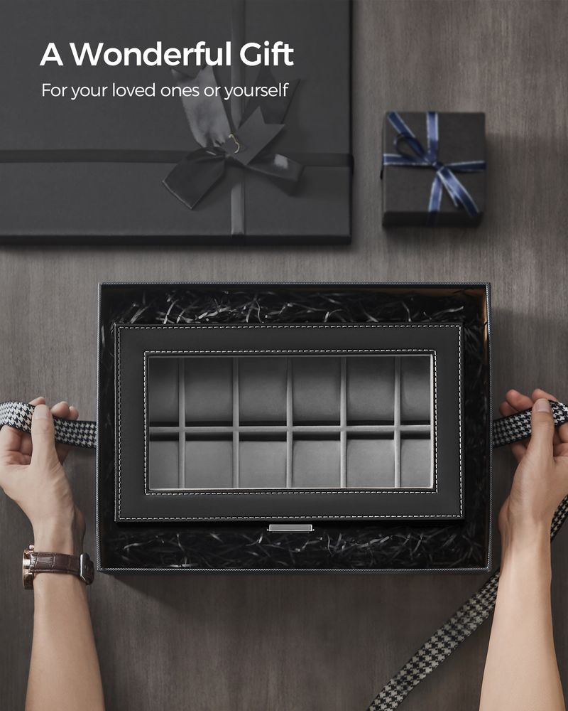 Watch Case Organizer - 6 Slot Lockable - Glass Lid Storage