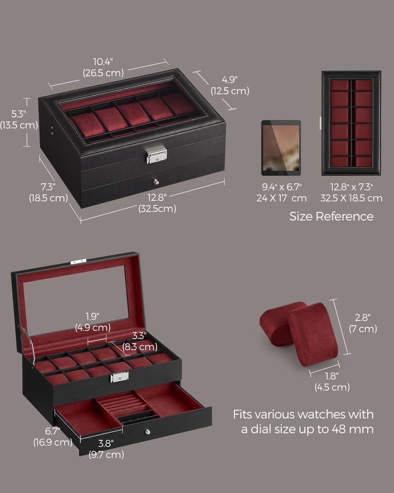 Watch Case Organizer - 6 Slot Lockable - Glass Lid Storage