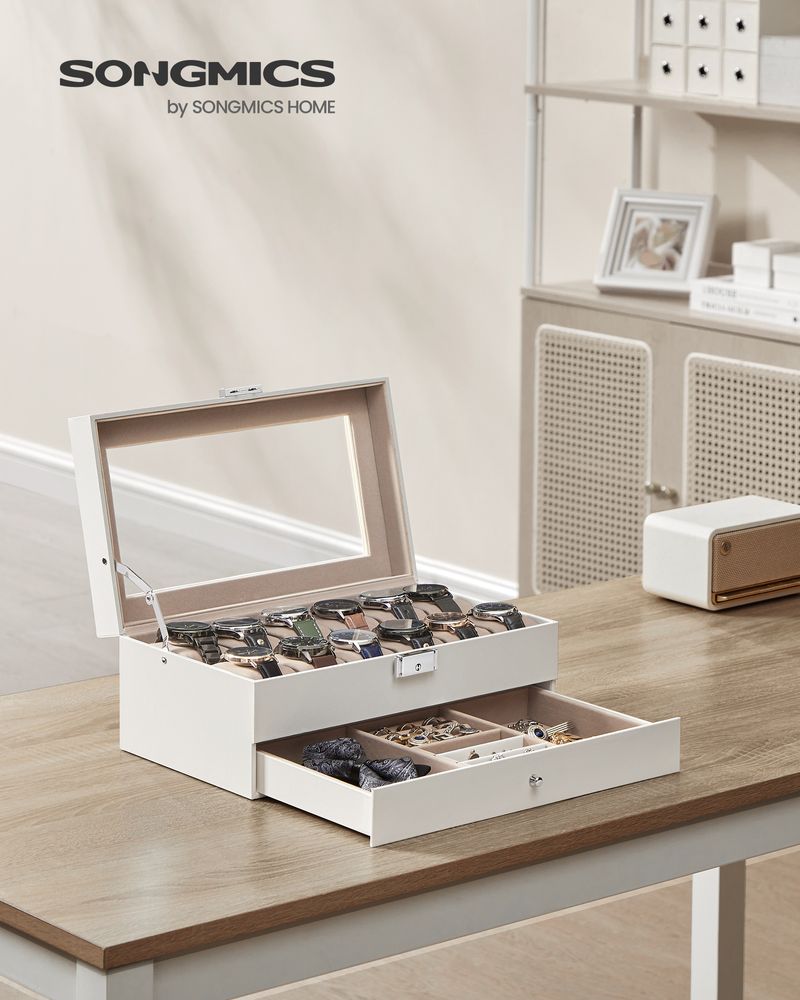 Watch Case Organizer - 6 Slot Lockable - Glass Lid Storage