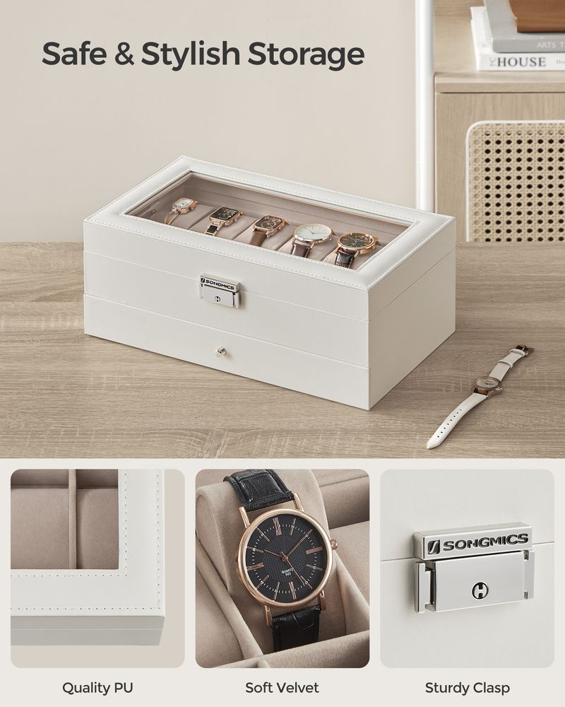 Watch Case Organizer - 6 Slot Lockable - Glass Lid Storage