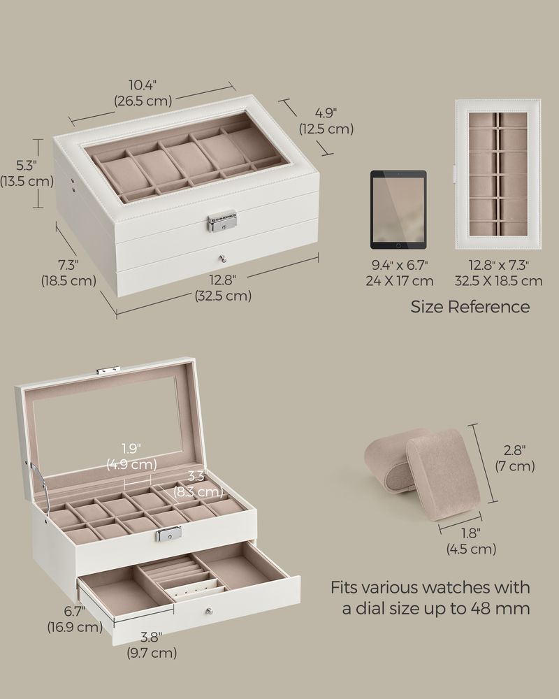 Watch Case Organizer - 6 Slot Lockable - Glass Lid Storage
