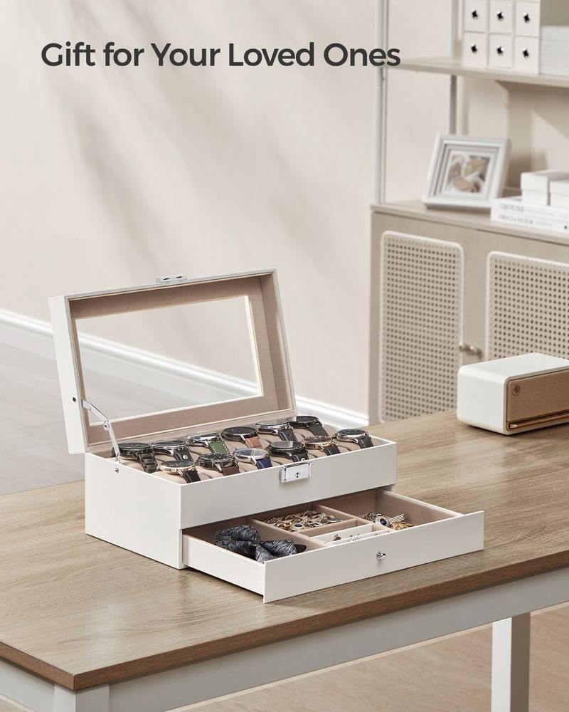 Watch Case Organizer - 6 Slot Lockable - Glass Lid Storage