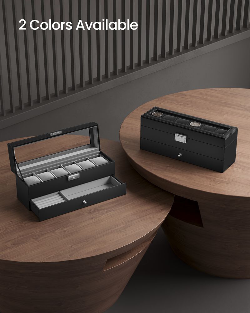 Watch Case Organizer - 6 Slot Lockable - Glass Lid Storage