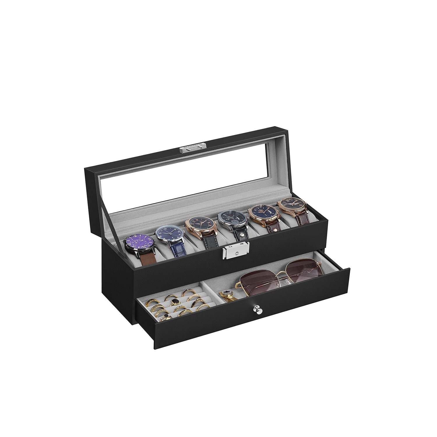 Watch Case Organizer - 6 Slot Lockable - Glass Lid Storage