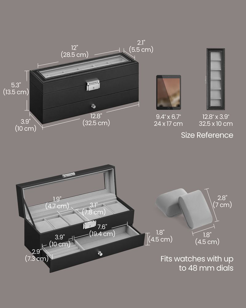 Watch Case Organizer - 6 Slot Lockable - Glass Lid Storage