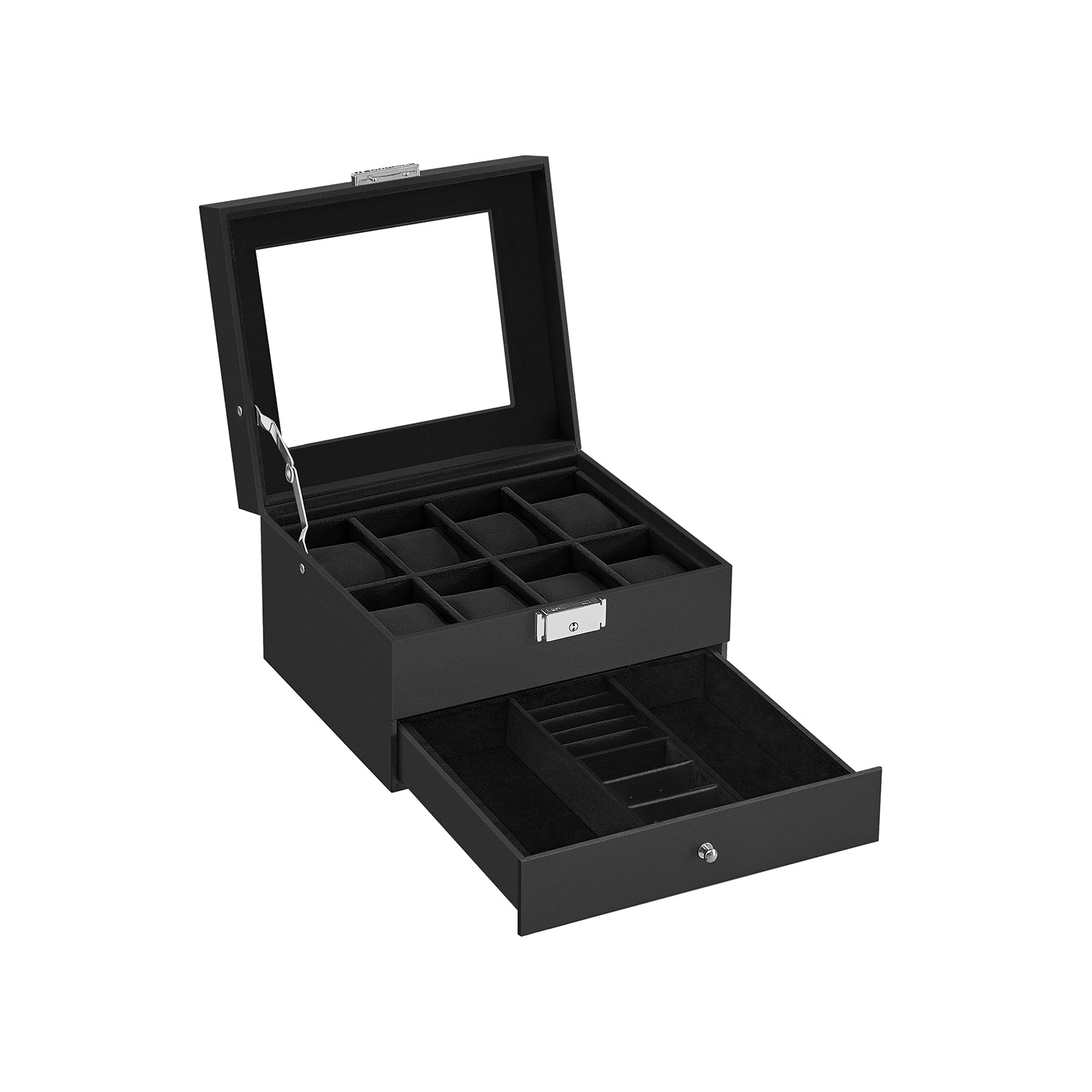 Watch Case Organizer - 6 Slot Lockable - Glass Lid Storage