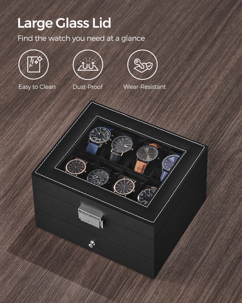 Watch Case Organizer - 6 Slot Lockable - Glass Lid Storage