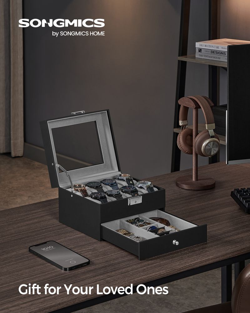 Watch Case Organizer - 6 Slot Lockable - Glass Lid Storage