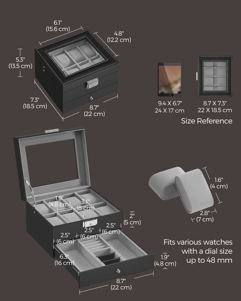 Watch Case Organizer - 6 Slot Lockable - Glass Lid Storage