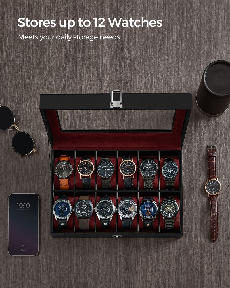Watch Case Organizer - 6 Or 12 Slot - Large Glass Lid