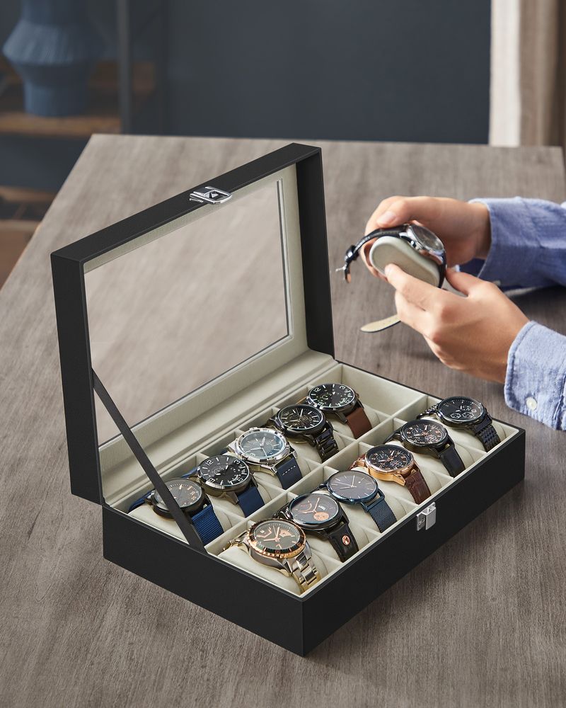 Watch Case Organizer - 6 Or 12 Slot - Large Glass Lid